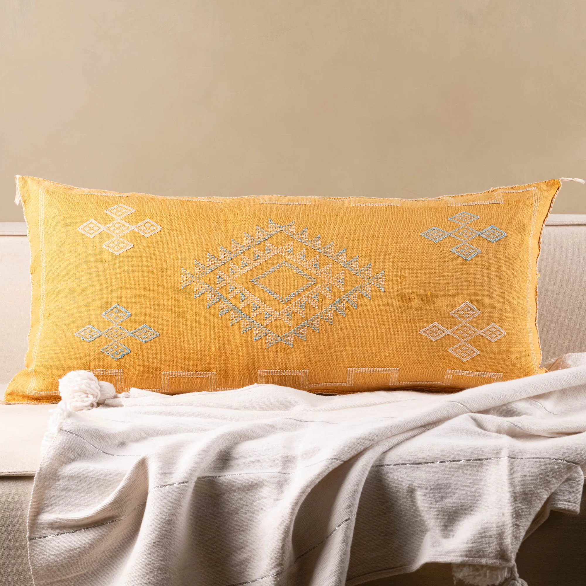 Yellow Cactus silk pillow cover