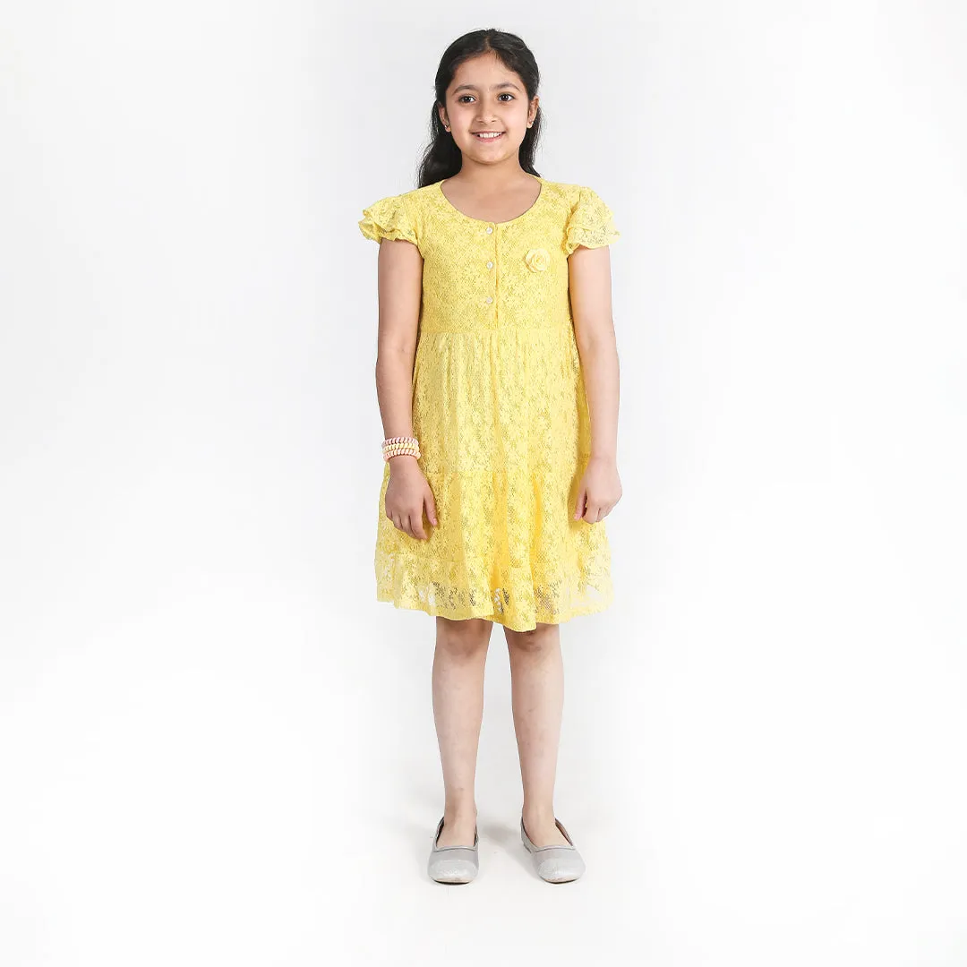 Yellow Net Floral Frock