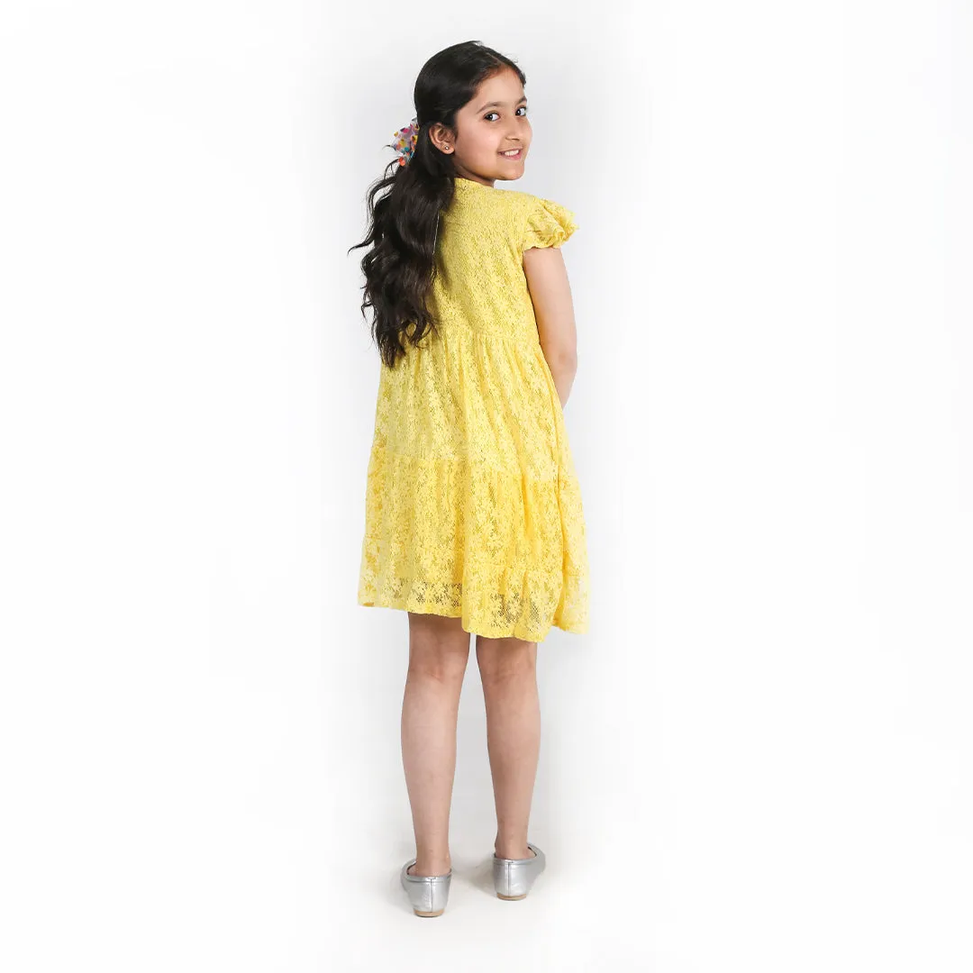 Yellow Net Floral Frock