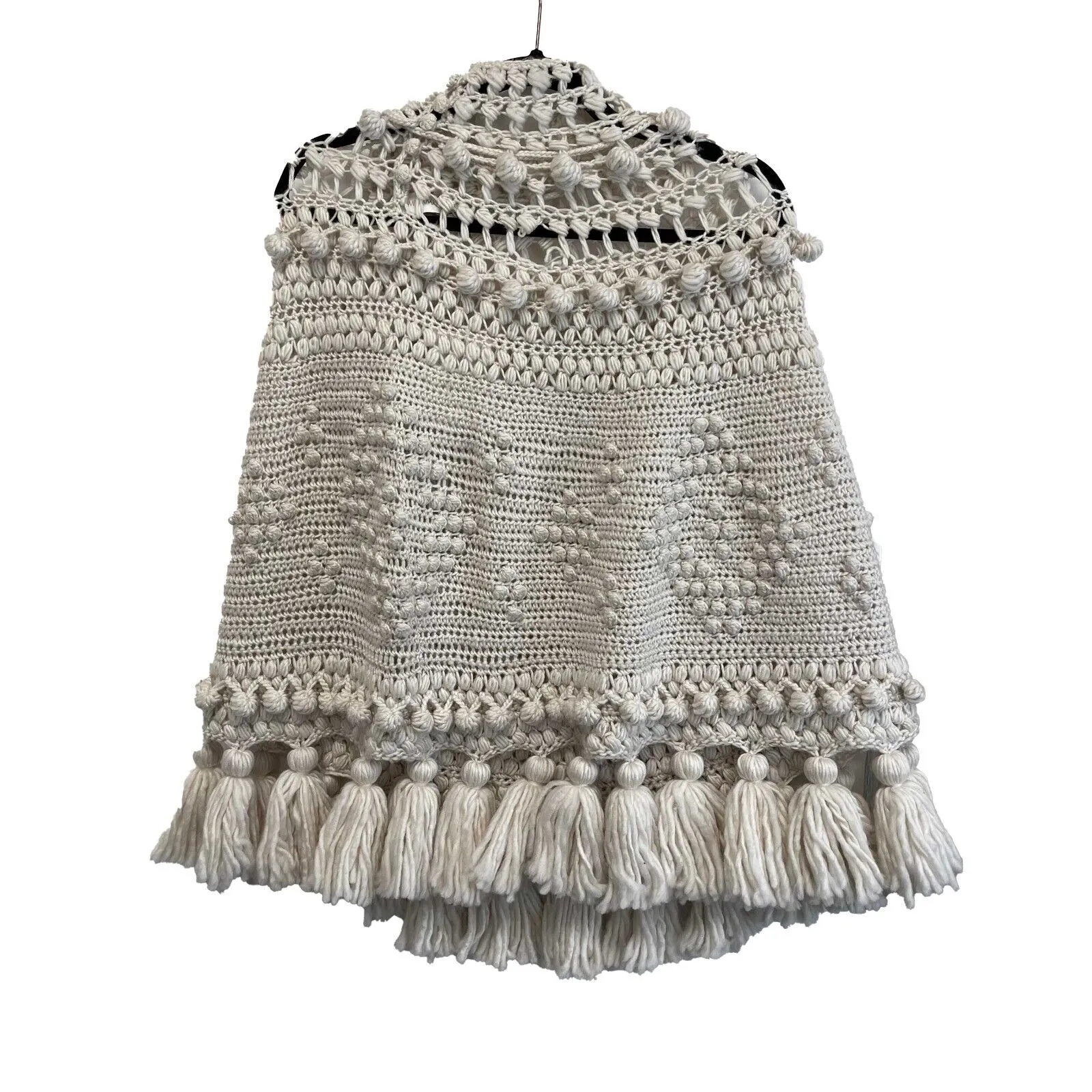 Zimmermann NEW 2022/23 FW pompon hand knit Crocheted poncho cape O/S Cream