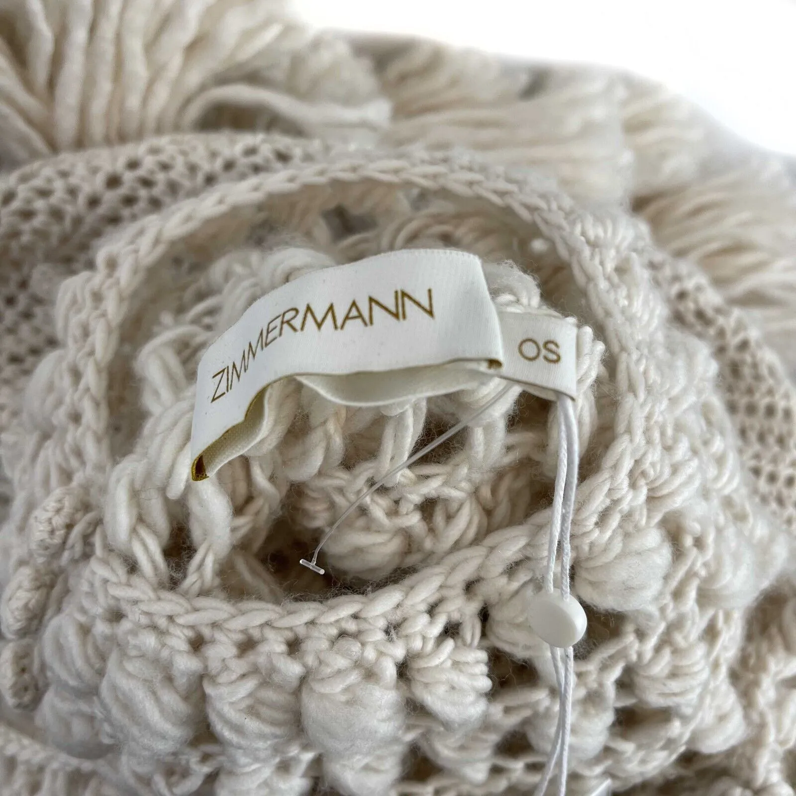 Zimmermann NEW 2022/23 FW pompon hand knit Crocheted poncho cape O/S Cream