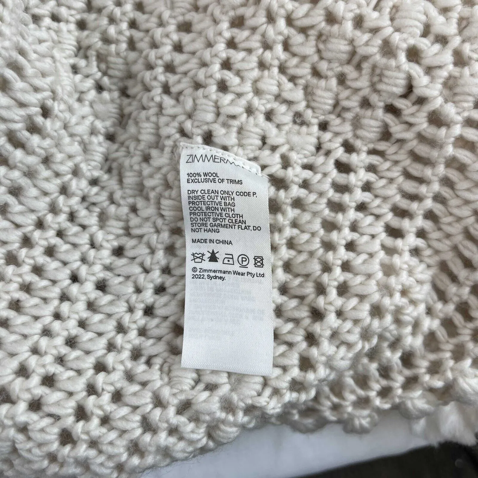 Zimmermann NEW 2022/23 FW pompon hand knit Crocheted poncho cape O/S Cream
